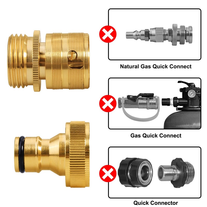 YELUN Garden Hose Quick Connect Solid Brass 3/4"" GHT External Thread Easy Connect Fittings No-Leak Water Hose Male Quick Connector and Female product adapters (2 SETS) - Image 5